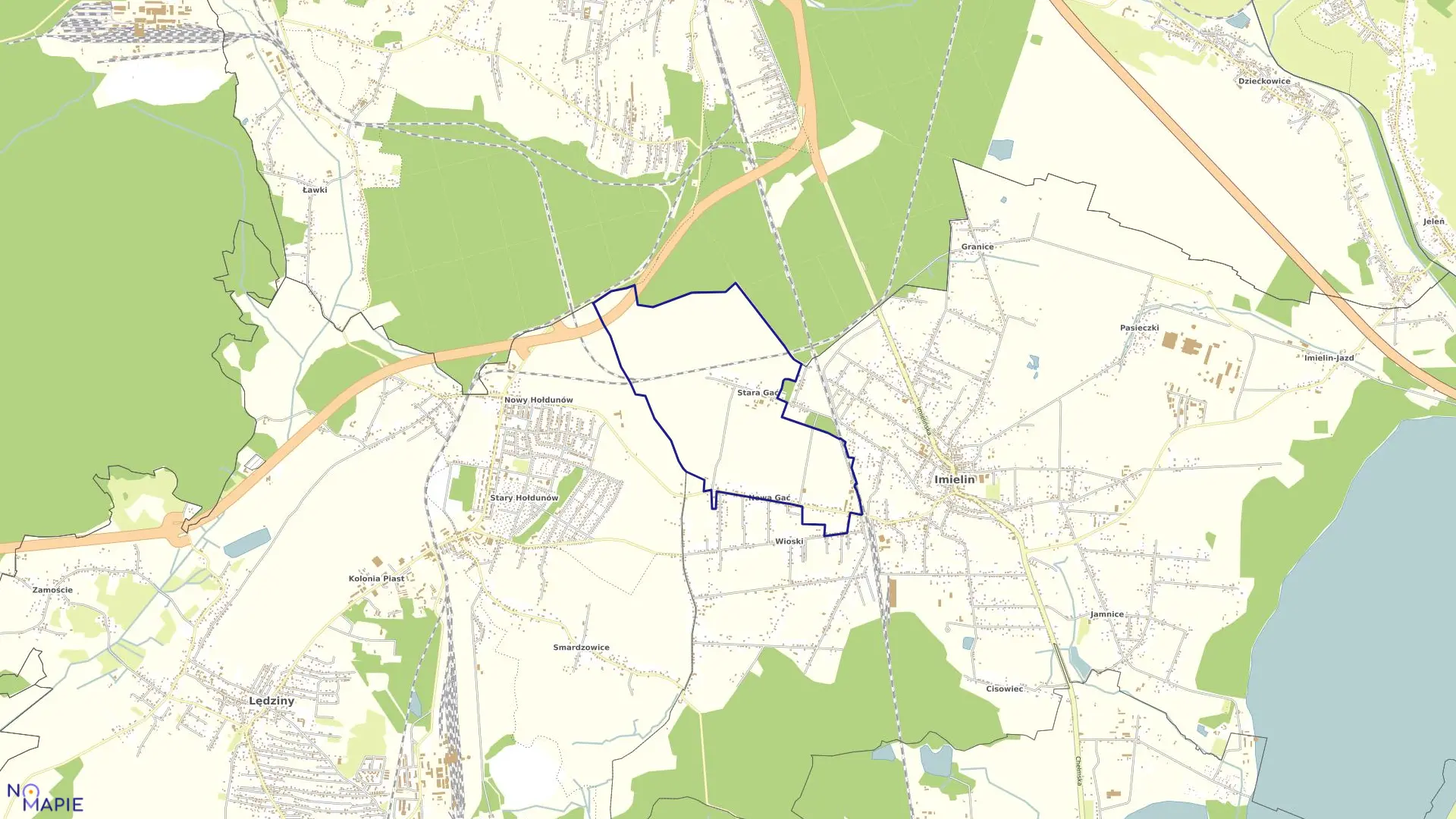 Mapa obrębu Gać w mieście Imielin