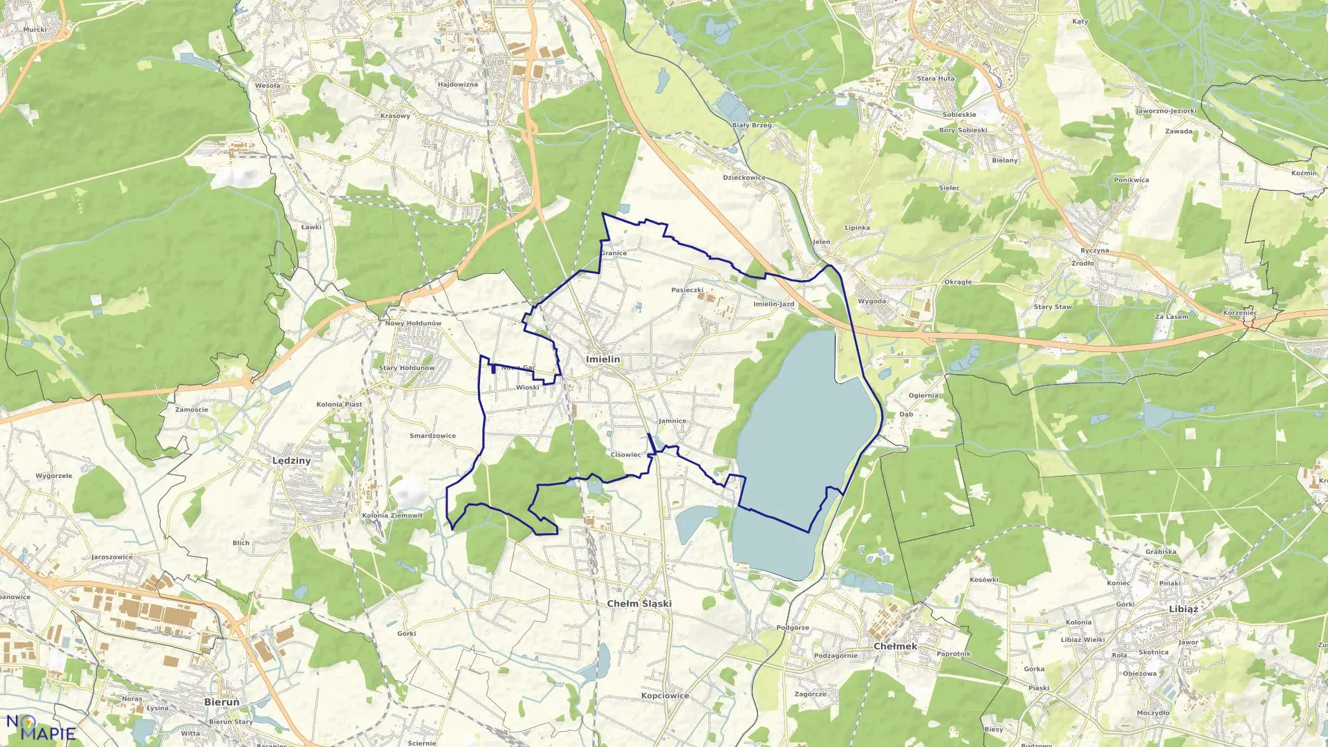 Mapa obrębu Imielin w mieście Imielin